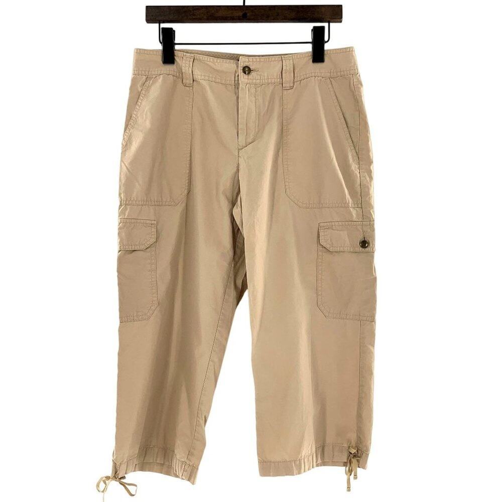 "CHAPS Denim" Cropped Cargo Khaki Chino Straight Leg Ankle Tie Pants Sz 8‎